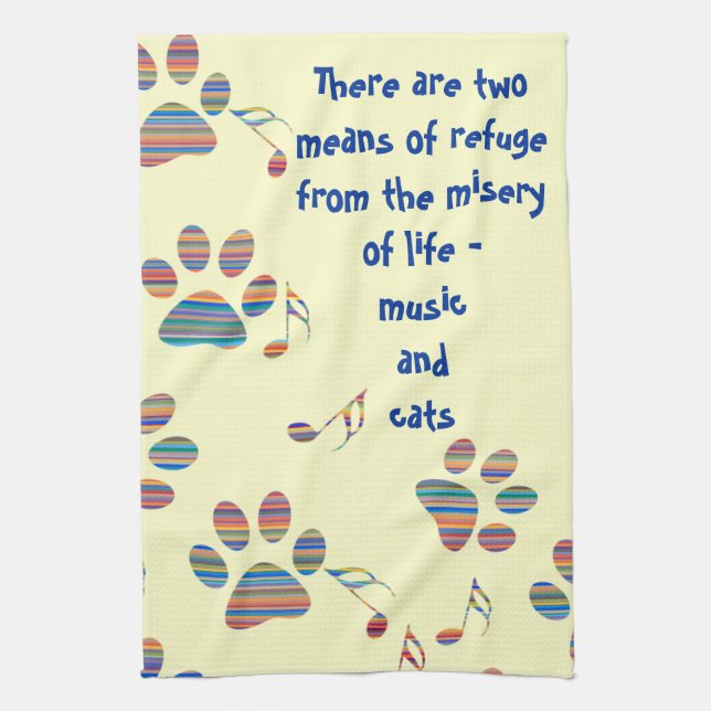 Music and Cats Quote Tea Towel (Vertical)