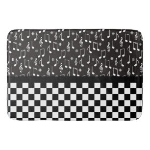 Music and Chequerboard Black and White  Bath Mat