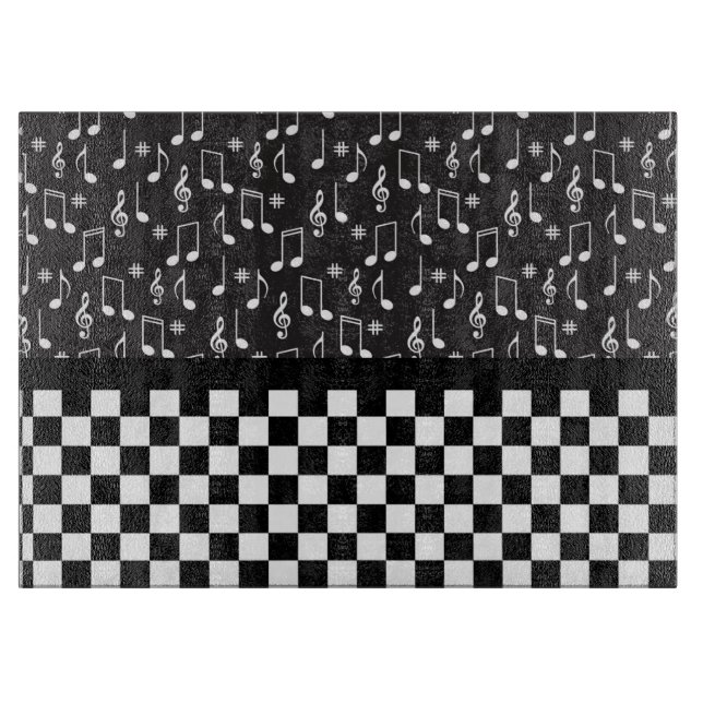 Music and Chequerboard Black and White  Cutting Board (Front)