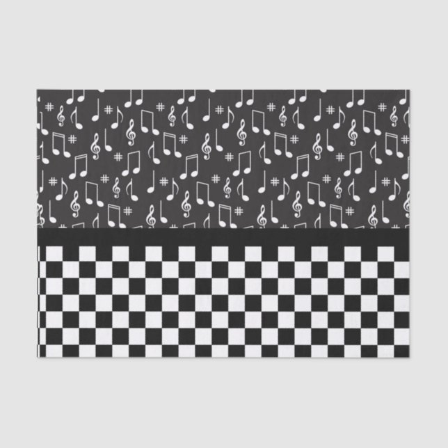Music and Chequerboard Black and White  Tissue Paper (Front)