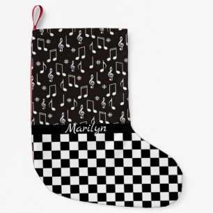 Music and Chequerboard Personalized Small Christmas Stocking