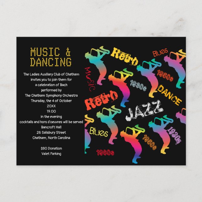Music and Dancing Party JAZZ RETRO Music Postcard (Front)