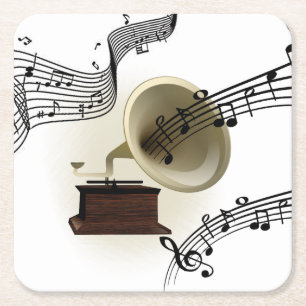 Music and Gramophone Design Square Paper Coaster