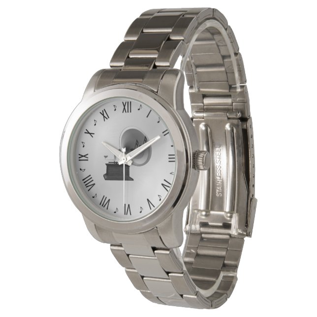 Music and Gramophone Silver Watch (Angled)