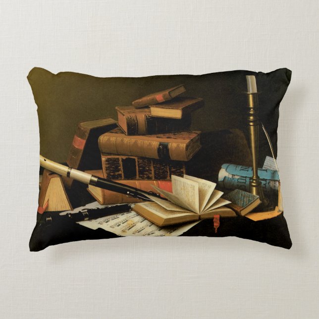 Music and Literature by William Harnett, Fine Art Accent Pillow (Front)