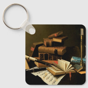Music and Literature by William Harnett, Fine Art Keychain