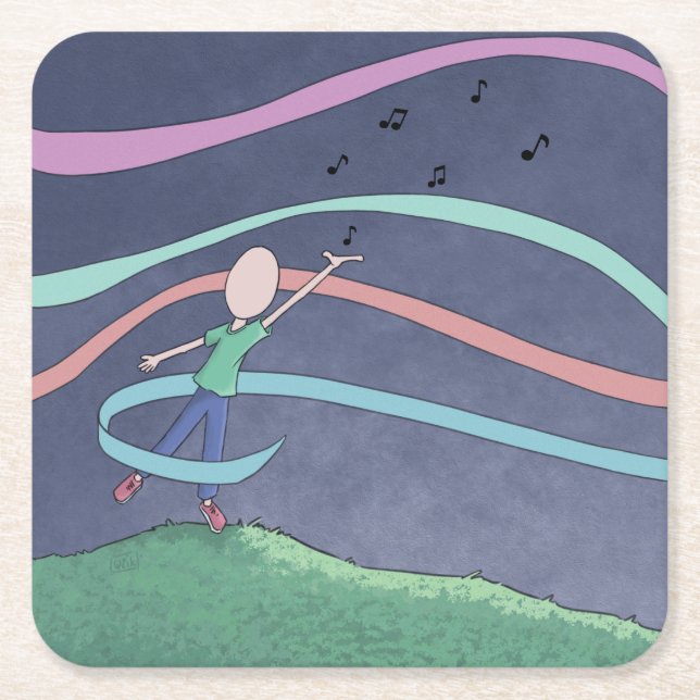 Music and Melody Square Paper Coaster (Front)