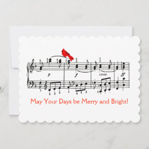 Music and Red Bird Christmas Card