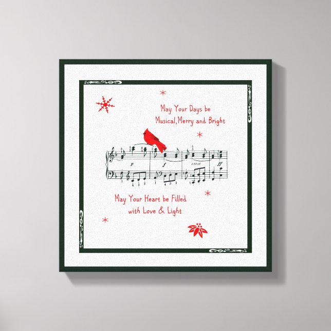 Music and Red Cardinal Bird Canvas Print (Front)