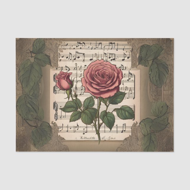 Music and Roses Decoupage Tissue Paper (Front)