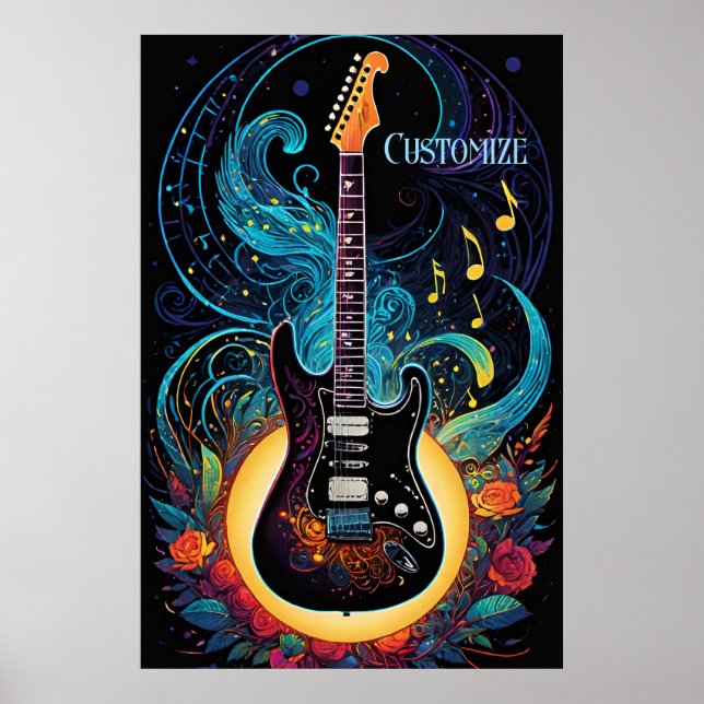 Music And Roses Electric Guitar Poster (Front)