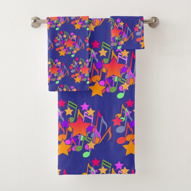 Music And Stars Deep Blue Kids Bath Towel Set (Insitu)