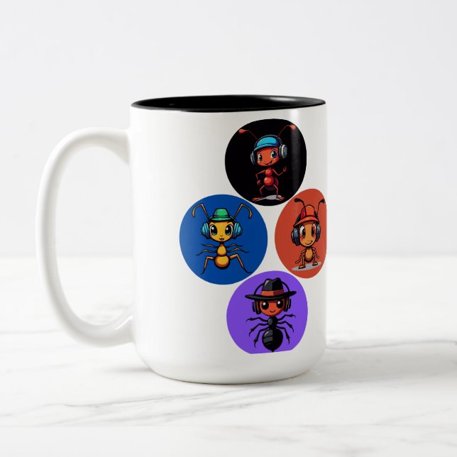 music ant cartoon Two-Tone coffee mug (Left)