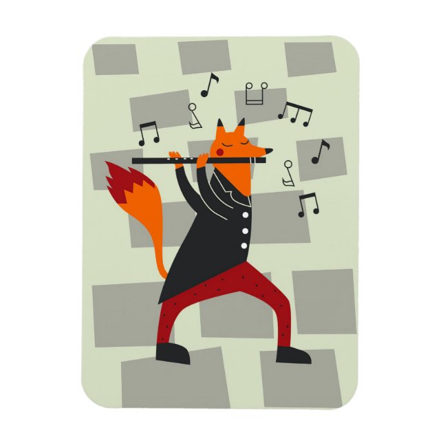 Music Art A Fox And Flute Magnet (Vertical)