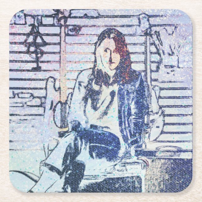 Music Art Print Square Paper Coaster (Front)