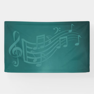 Music background or backdrop in teal banner