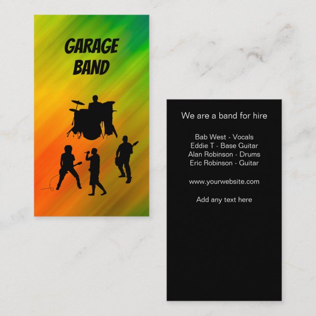 Music Band For Hire Business Cards (Front/Back)