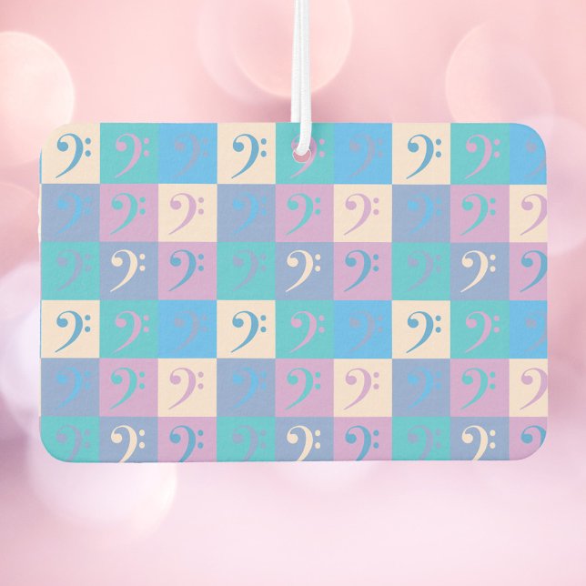 Music Bass Clef Pattern Pastel Air Freshener (An air freshener with a pattern of pastel color bass clefs.)