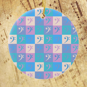 Music Bass Clef Pattern Pastel Colours Ceramic Ornament