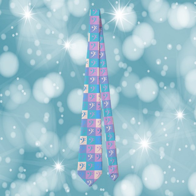 Music Bass Clef Pattern Pastel Tie (A tie with a pastel bass clef pattern.)