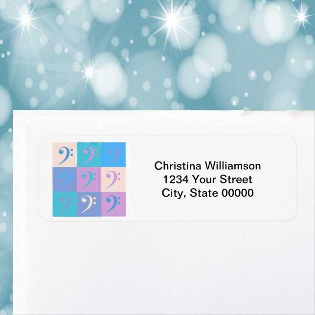 Music Bass Clef Personnaliser Adresse de retour (A return address label with a bass clef pattern and text you can personalize!)