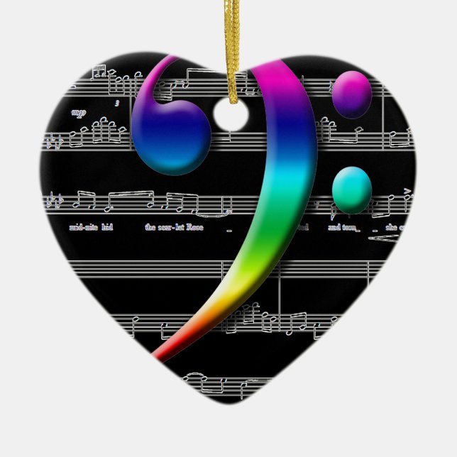 Music Bass Clef Rainbow Gifts Ceramic Ornament (Front)