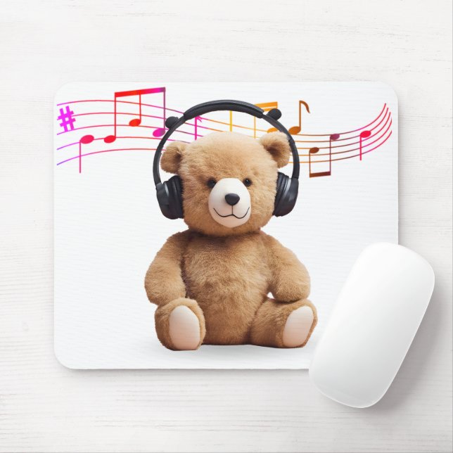 Music Bear With Headphones Mouse Pad (With Mouse)