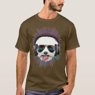 Music Bichon Frise Dj With Headphones Musical Dog  T-Shirt