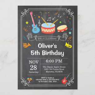 Music Birthday Party Invitation Chalkboard
