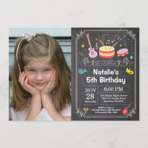 Music Birthday Party Invitation Chalkboard Photo