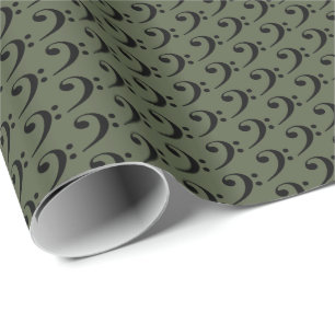 Music Black Bass Clef on Cypress Pine Green Wrapping Paper