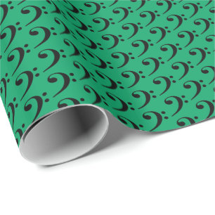 Music Black Bass Clef on Shamrock Green Wrapping Paper