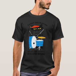 Music Black Cat Drummer Easily Distracted By Cats  T-Shirt