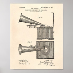 Music Boxs 1904 Patent Art Old Peper Poster