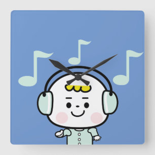 music boy square wall clock