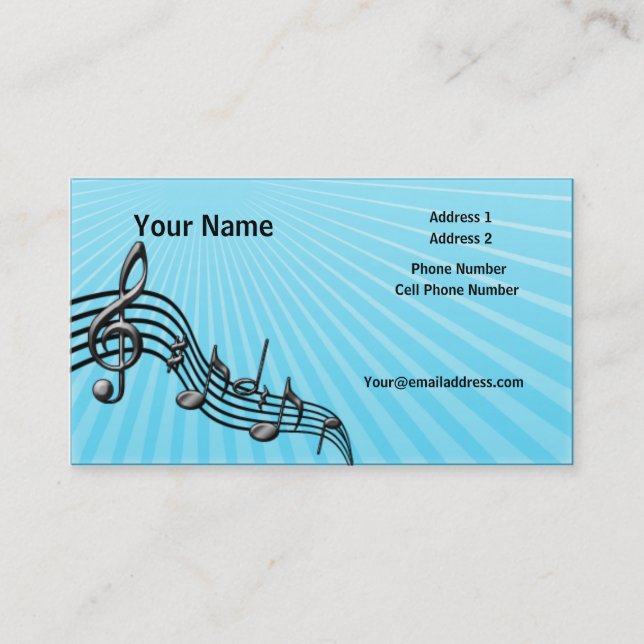Music Business Card - Black Music Notes - Blue (Front)