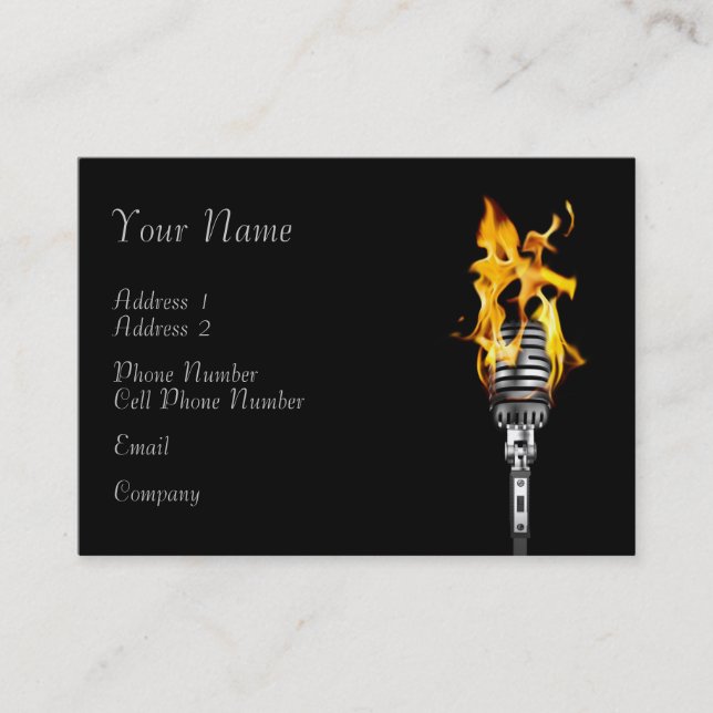 Music Business Card - Flaming Microphone (Front)