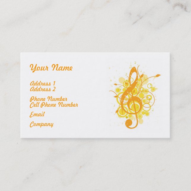 Music Business Card - Orange Musical Notes (Front)