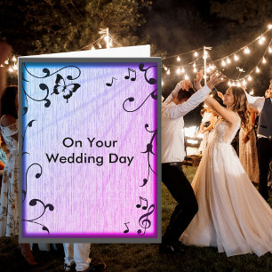 Music Butterfly Leaves Blue & Purple Wood Wedding Card