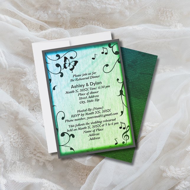 Music Butterfly Leaves Green Wood Wedding Invitation (Music Butterfly Leaves Green Wood Wedding Invitation)