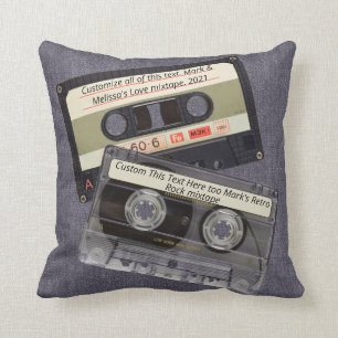 Music Cassette Mixtape Retro Dark Denim Blue Jeans Throw Pillow