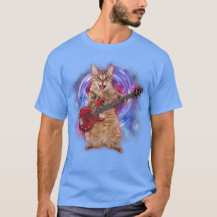 Music Cat Rock Kitty Playing Bass Guitar Galaxy Gr T-Shirt
