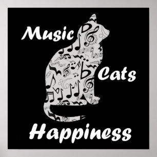 Music Cats Happiness - Musician Lover Quote Poster