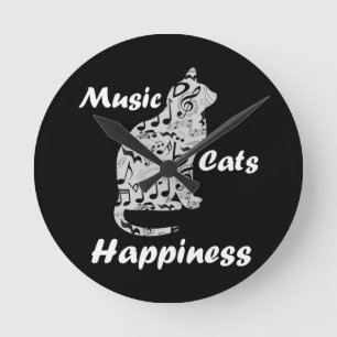 Music Cats Happiness - Musician Lover Quote Round Clock