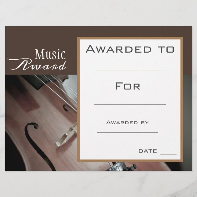 Music cello award certificate music teacher (Front)