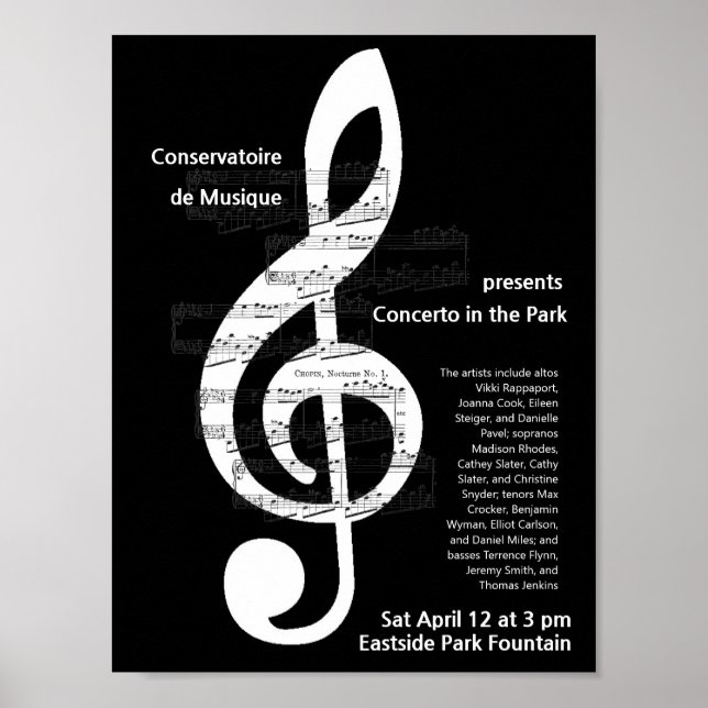 Music Choir Concert Treble Clef Promotional Poster (Front)
