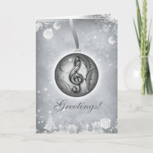 Music Christmas Card Silver Treble Clef