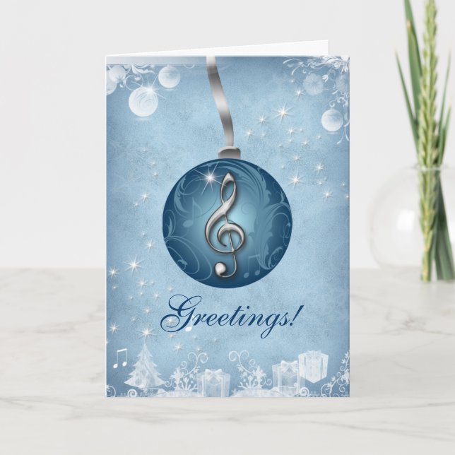 Music Christmas Greeting Card Ice Blue (Front)