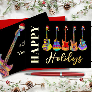 Music Christmas Guitar Happy Holidays Custom Gold Foil Holiday Card