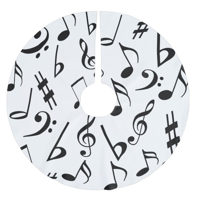 Music Christmas Tree Skirt : Black and White (Front)